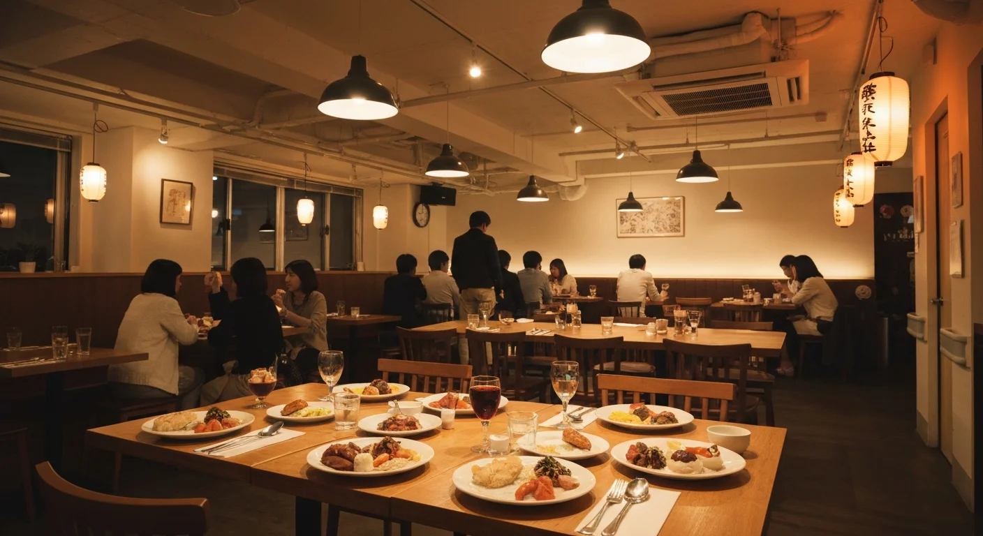 夕方のやわらかな光が入る店内とテーブル席が見えるお問い合わせページ用の写真