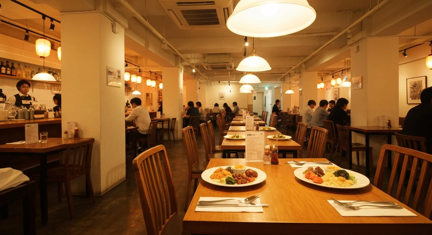 店内のテーブル席と暖色照明が見えるお知らせページ用の背景写真